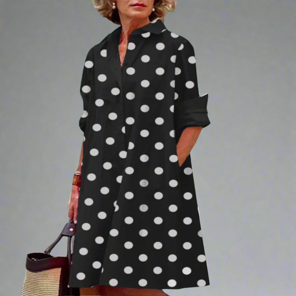 Walburga | Håndlavet Premium-Midikjole med Polka-Dots
